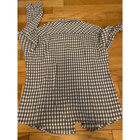 Garnet Hill, women's grey checkered long sleeve collared button down shirt sz 14 - Picture 6 of 8
